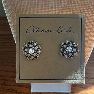 Gold-Tone Crystal Cluster Stud Earrings - Clear and Aurora Borealis